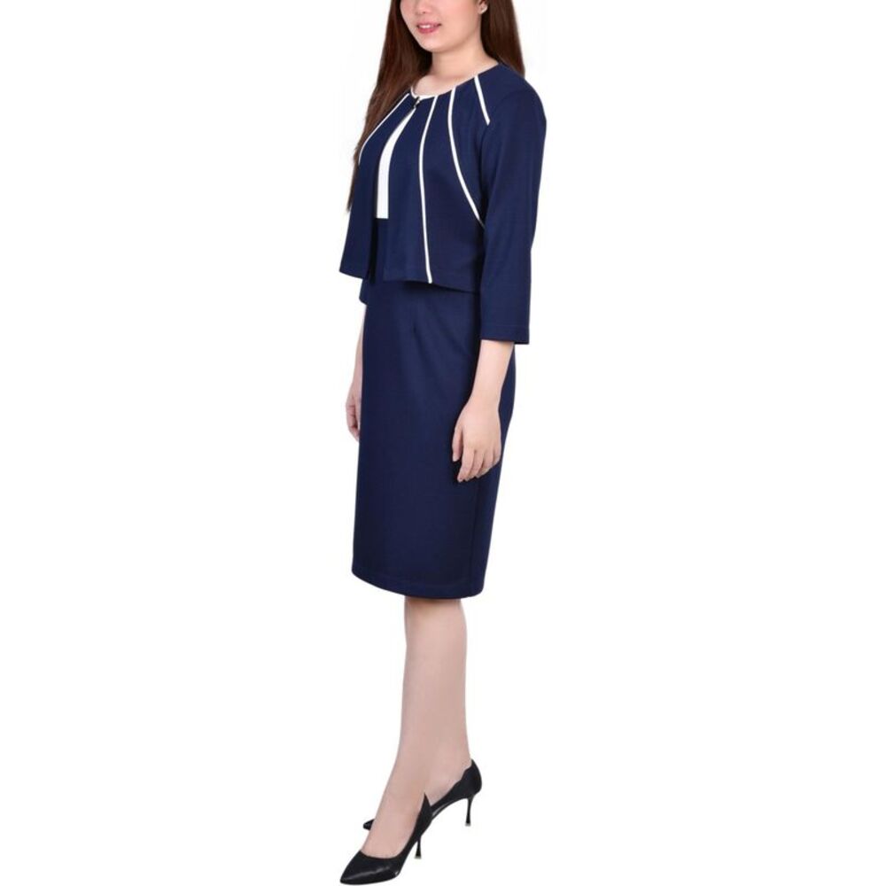 NY Collection Womens Two Piece Midi Dress, Blue, Petite, 10P, DM